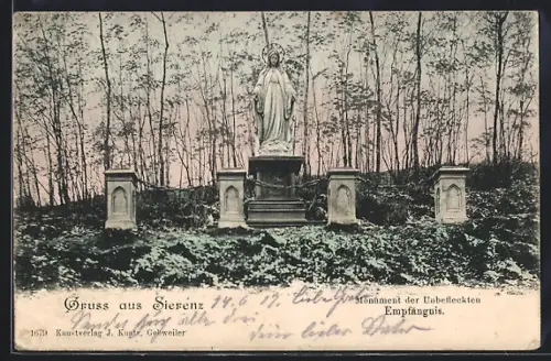 AK Sierenz, Monument de l`Immaculée Conception dans la forêt