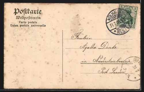 AK Eichwald /Chalampé, Navigation sur le Rhin supérieur et vue du pont ferroviaire