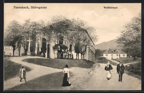 AK Thierenbach, Sudvogesen, Lieu de pèlerinage avec croix et visiteurs sur le chemin