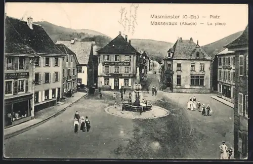 AK Massevaux /Alsace, La place avec fontaine et bâtiments environnants