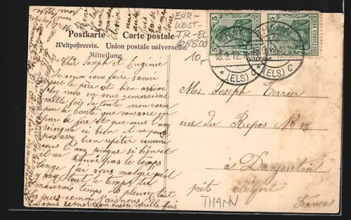 AK Alt-Thann, Vue des usines avec cheminée et ruisseau traversant le paysage industriel