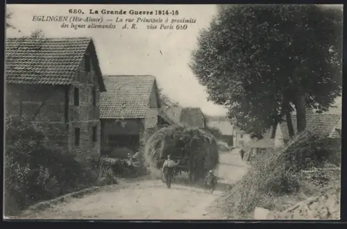 AK Eglingen /Hte-Alsace, La rue Principale à proximité des lignes allemandes