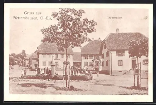 AK Pfettershausen /O.-Els., Hauptstrasse avec villageois et maisons