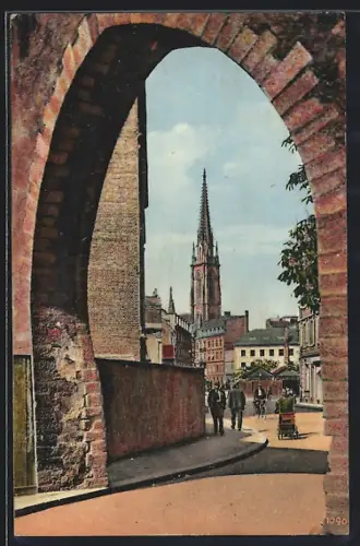 AK Mülhausen i. E., Gerechtigkeitsstrasse mit Blick zur Kirche