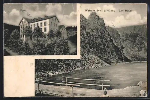 AK Weisser See, Hôtel et vue du Lac Blanc avec montagnes rocheuses