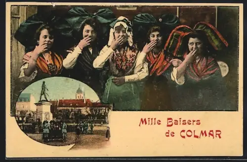 AK Colmar, Mille Baisers de Colmar avec femmes en costumes traditionnels