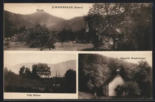 AK Zimmerbach /Alsace, Honak, Villa Sieben et Chapelle Bruderkreuz