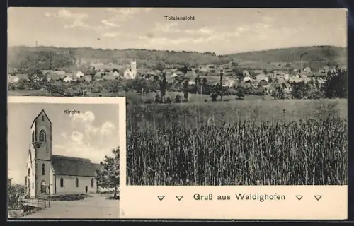 AK Waldighofen, Vue d`ensemble avec église et paysage champêtre
