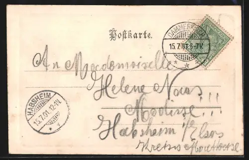 AK Dammerkirch, Vue de la rue principale animée avec maisons et passants