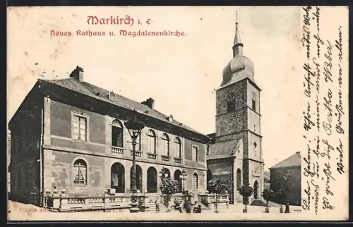 AK Markirch, Neues Rathaus et Église Sainte-Madeleine