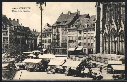 AK Mulhouse, Place de la Réunion avec marché et architecture historique