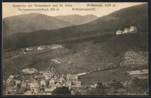 AK Jungholtz, Vue sur Thierenbach et St. Anna avec Hartmannsweilerkopf et Molkenrain en arrière-plan