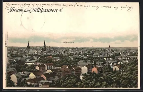 AK Mülhausen i. E., Vue panoramique de la ville avec clochers et bâtiments historiques