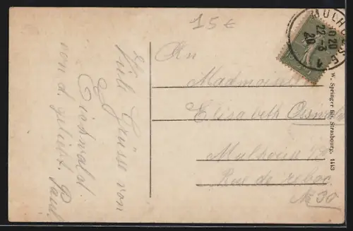 AK Chalampé, Café du Soleil, Propr. J. Münch, Eglise