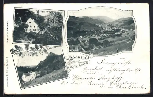 AK Markirch, Vues panoramiques de Ste. Croix-aux-Mines et Rombach