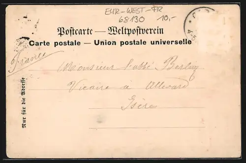 Lithographie Carspach-Sonnenberg, Vue de la gare avec tramway et bâtiments environnants