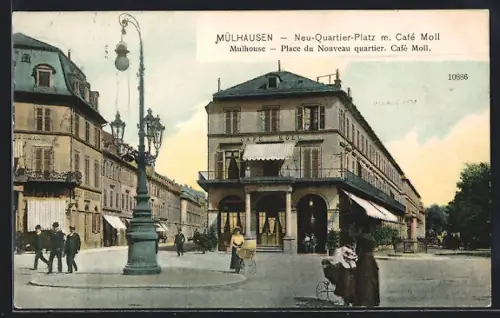 AK Mulhouse, Place du Nouveau quartier. Café Moll