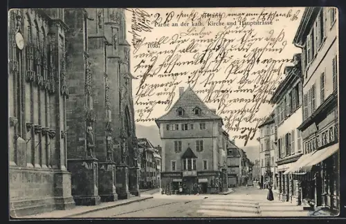 AK Thann, Partie an der kath. Kirche und Hauptstrasse