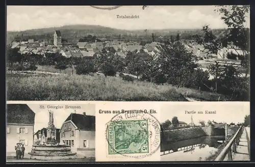 AK Brunstatt /O.-Els., St. Georgius Brunnen, Partie am Kanal