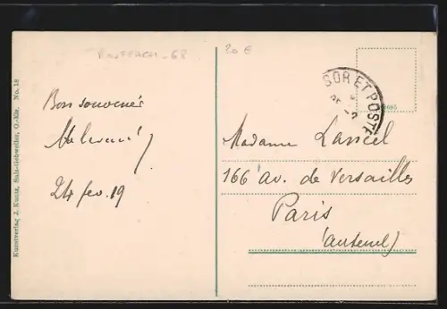 AK Rufach, Ortsansicht mit Bergpanorama