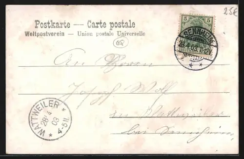 AK Cernay, Scène de rue animée avec cyclistes et église en arrière-plan