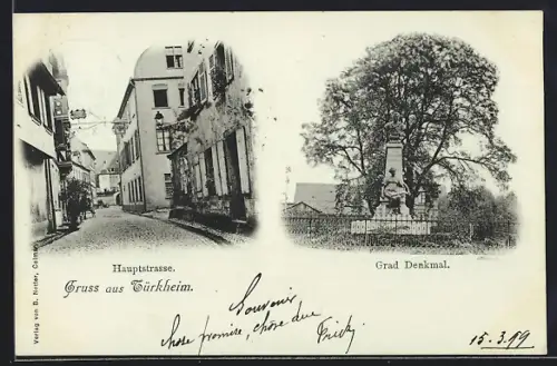 AK Türkheim, Hauptstrasse und Grad Denkmal