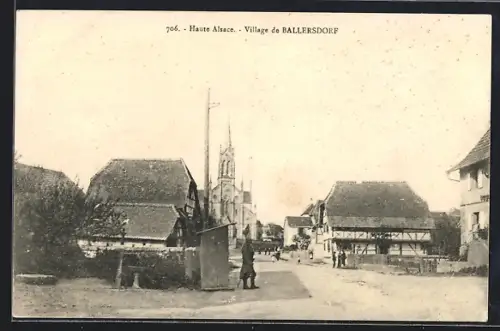 AK Ballersdorf /Haute-Alsace, Village de Ballersdorf avec l`église au fond