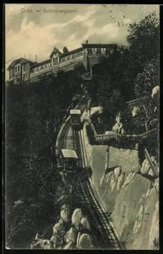 AK Schlossbergbahn /Graz, Wagen auf den Schienen