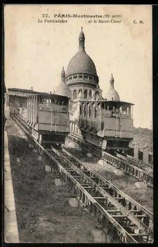 AK Le Funiculaire /Paris, Le Funiculaire et le Sacré-Coeur
