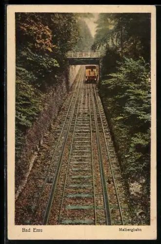 AK Malbergbahn /Bad Ems, Bergbahn auf den Schienen