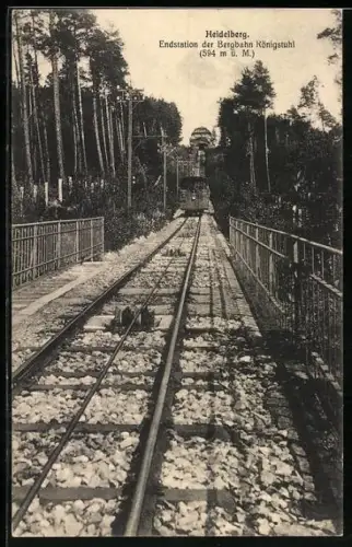 AK Bergbahn Königstuhl /Heidelberg, Endstation der Bergbahn Königstuhl