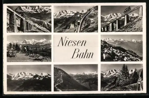 AK Niesenbahn, Niesen Kulm, Blümlisalp, Jungfraugruppe
