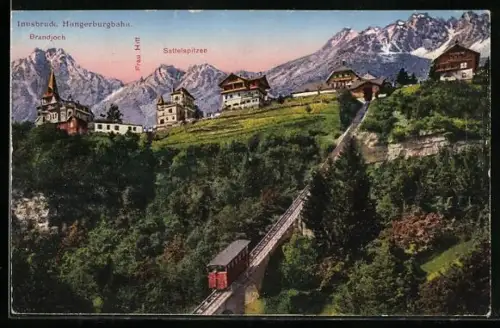 AK Innsbruck, Blick auf die Hungerburgbahn und Sattelspitzen