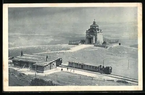 AK Bergbahn an der Station Hochschneeberg mit Elisabethkirche