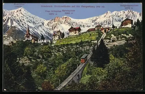 AK Innsbruck, Bergbahn auf die Hungerburg, Frau Hittspitze