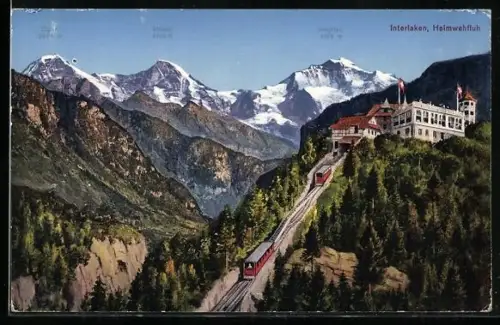 AK Interlaken, Bergbahn mit Bergpanorama