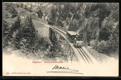 AK Rigibahn, Schnurtobelbrücke mit Bahn