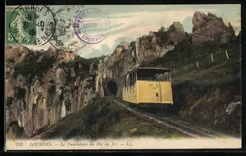 AK Le Funiculaire du Pic du Jer /Lourdes, Wagen N. 2 der Bergbahn