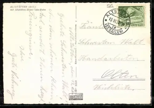 AK Altstätten-Stoss-Gais-Bahn, Bergbahn mit Ortspanorama