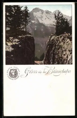 AK Brünigbahn, Felsenklamm mit Bergpanorama