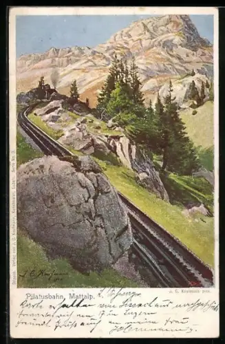 Künstler-AK Pilatusbahn /Mattalp, Gleise der Pilatusbahn
