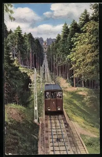 Künstler-AK Merkurbahn /Baden-Baden, Blick auf die Strecke bei Station Aussichtsplatte