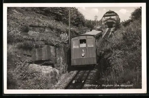 AK Heidelberg, Bergbahn zum Königstuhl, mit Bahnstation