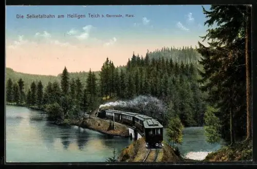 AK Gernrode /Harz, Selketalbahn am Heiligen Teich