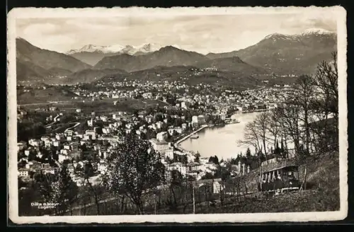 AK Lugano-Paradiso, Stadtpanorama mit Bergbahn aus der Vogelschau