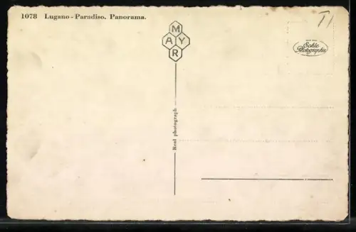AK Lugano-Paradiso, Stadtpanorama mit Bergbahn aus der Vogelschau