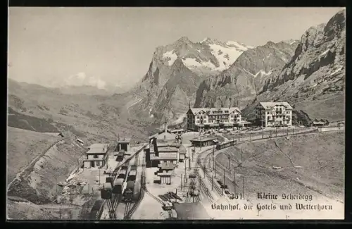 AK Kleine Scheidegg, Bergbahnen mit Station und Hotels, Wetterhorn
