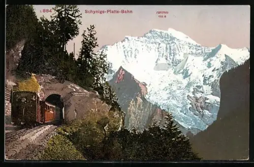 AK Schynige-Platte, Bergbahn am Tunnel mit Jungfrau