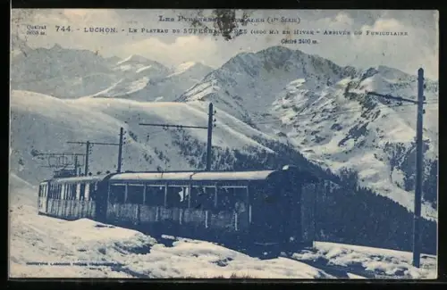 AK Luchon, Le Plateau de Superbagneres en hiver, Arrivee du Funiculaire, Bergbahn