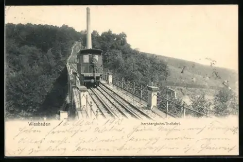 AK Wiesbaden, Nerobergbahn auf Talfahrt